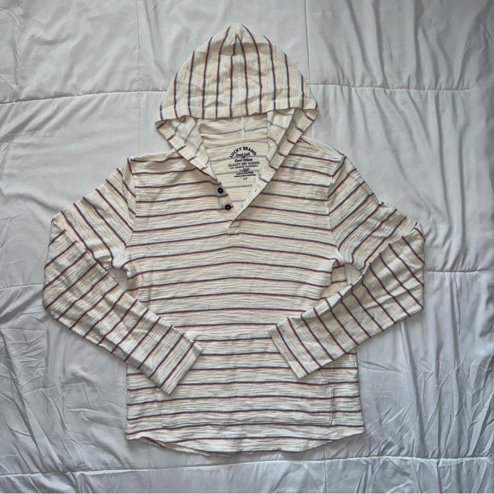 Lucky Brand Cream Hoodie with Stripes